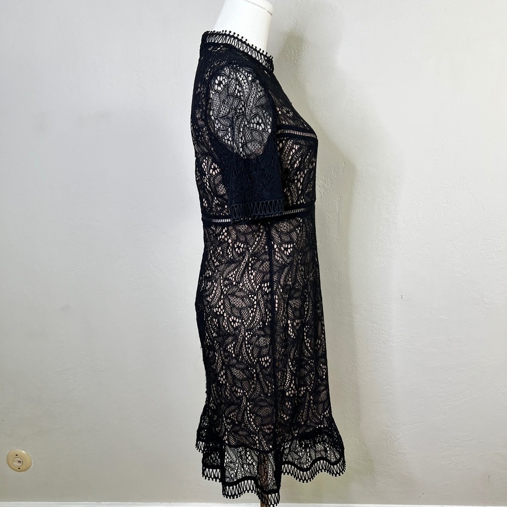 Bardot Black Lace Mock Neck Knee Length Dress Sheath Theodora‎ Size 8 / Medium - Picture 6 of 12